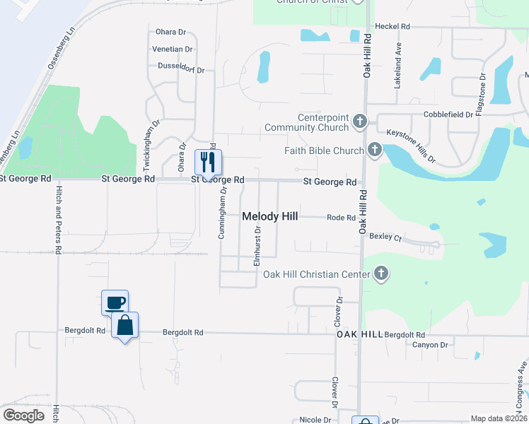 map of restaurants, bars, coffee shops, grocery stores, and more near in Melody Hill