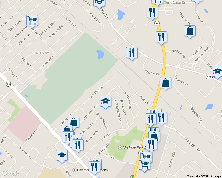 map of restaurants, bars, coffee shops, grocery stores, and more near 273 Saint Margaret Drive in Lexington
