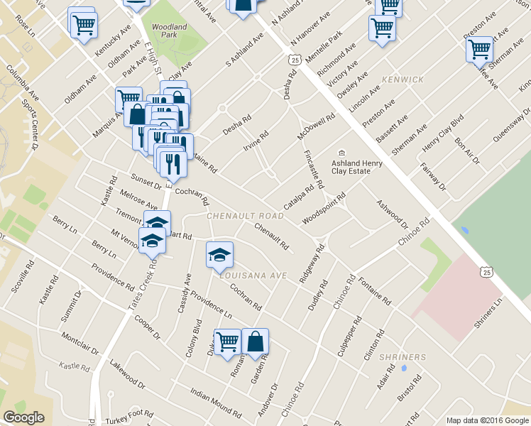 map of restaurants, bars, coffee shops, grocery stores, and more near 1320 Fontaine Road in Lexington