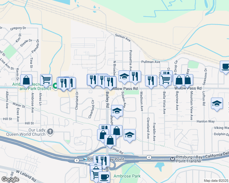 map of restaurants, bars, coffee shops, grocery stores, and more near 19 Plumas Court in Bay Point