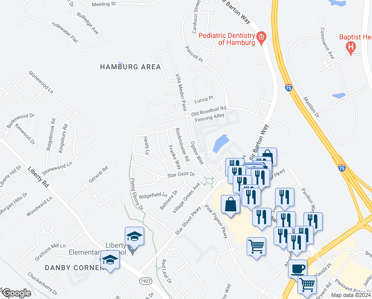 map of restaurants, bars, coffee shops, grocery stores, and more near 976 Princess Doreen Drive in Lexington