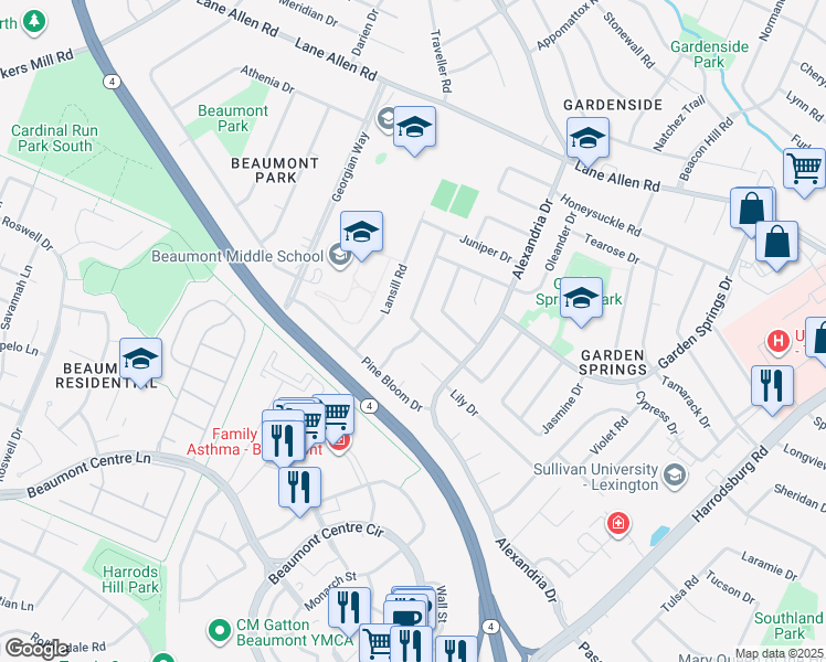 map of restaurants, bars, coffee shops, grocery stores, and more near 2204 Winterberry Dr in Lexington