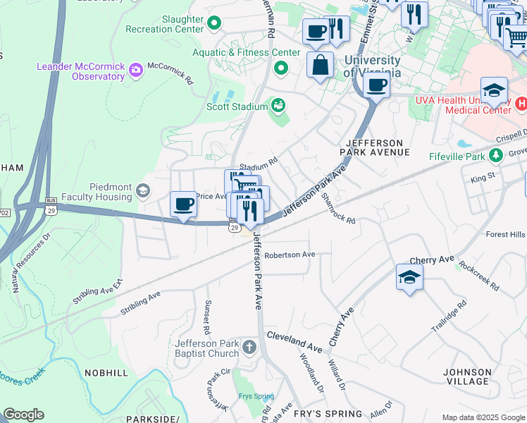 map of restaurants, bars, coffee shops, grocery stores, and more near 2111 U.S. 29 Business in Charlottesville