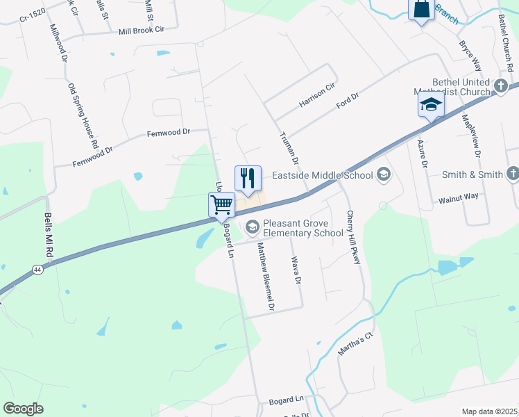 map of restaurants, bars, coffee shops, grocery stores, and more near 6925 Highway 44 in Mount Washington