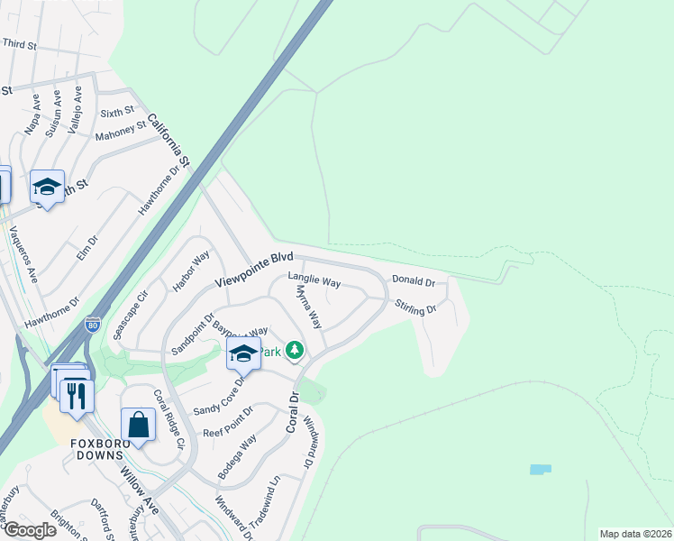 map of restaurants, bars, coffee shops, grocery stores, and more near 1132 Viewpointe Boulevard in Rodeo