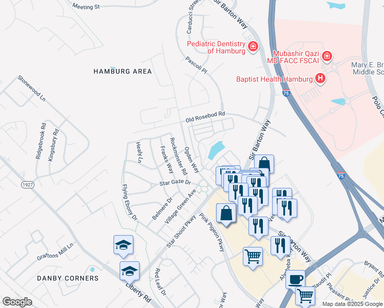 map of restaurants, bars, coffee shops, grocery stores, and more near 2448 Ogden Way in Lexington