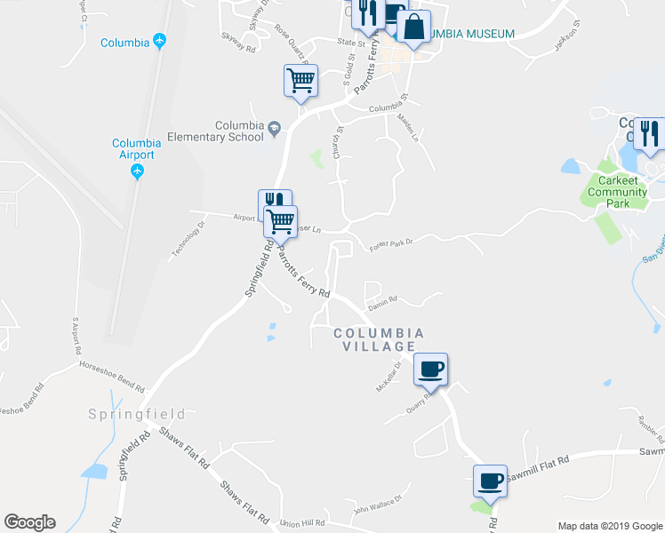 map of restaurants, bars, coffee shops, grocery stores, and more near 22217 Parrotts Ferry Road in Sonora