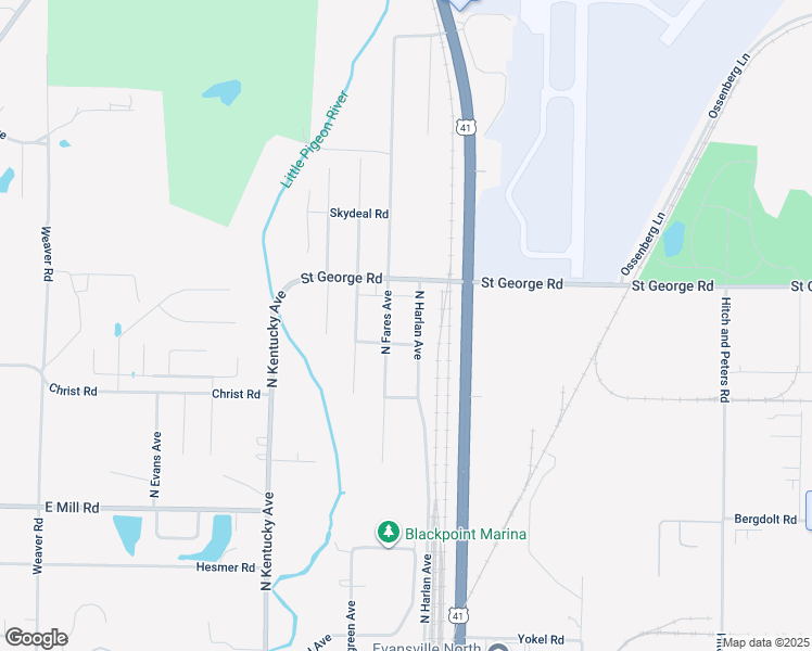 map of restaurants, bars, coffee shops, grocery stores, and more near 5412 North Harlan Avenue in Evansville