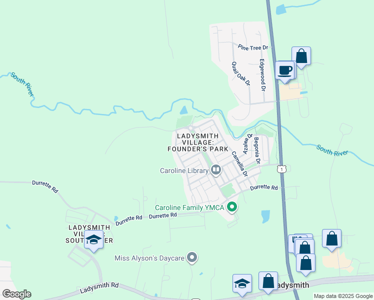map of restaurants, bars, coffee shops, grocery stores, and more near 7124 Marsh Street in Ruther Glen