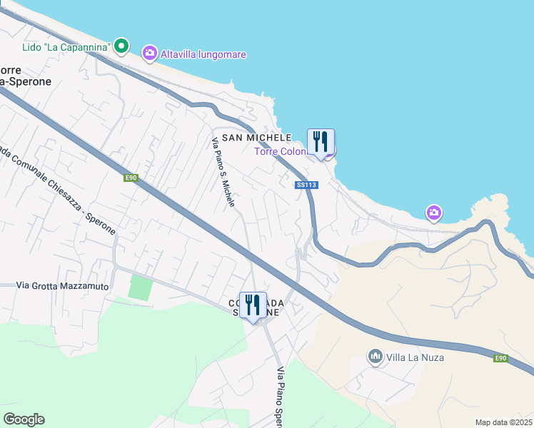 map of restaurants, bars, coffee shops, grocery stores, and more near Via Piano San Michele XVII in Torre Colonna-sperone