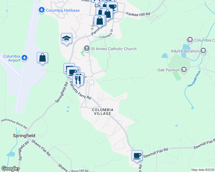 map of restaurants, bars, coffee shops, grocery stores, and more near 11218 Damin Road in Sonora