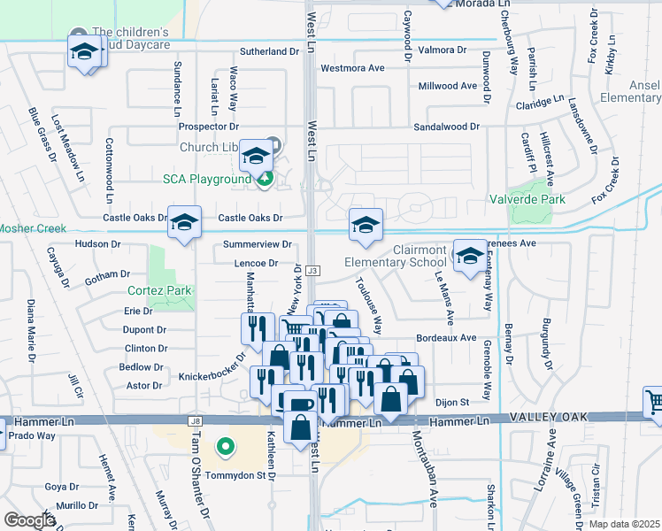 map of restaurants, bars, coffee shops, grocery stores, and more near 1545 Pyrenees Avenue in Stockton