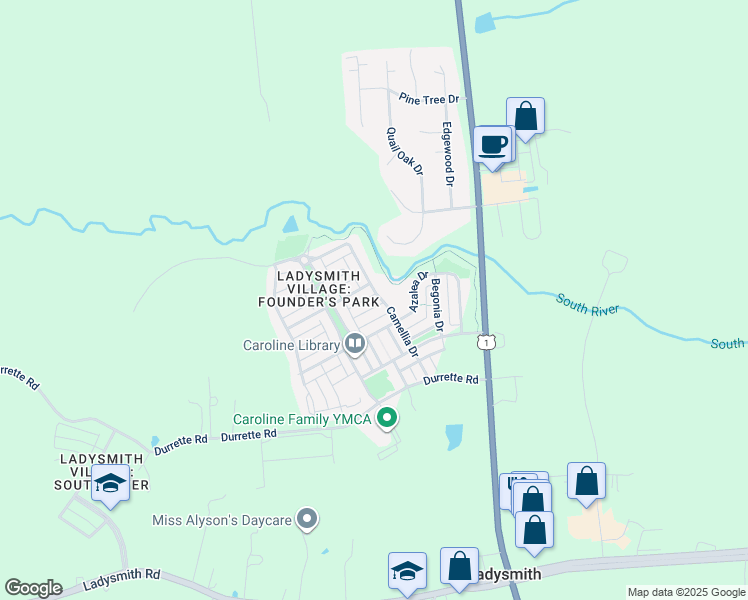 map of restaurants, bars, coffee shops, grocery stores, and more near 7239 John Taylor Mews in Ruther Glen