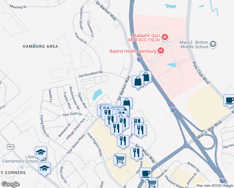 map of restaurants, bars, coffee shops, grocery stores, and more near 2365 Sir Barton Way in Lexington