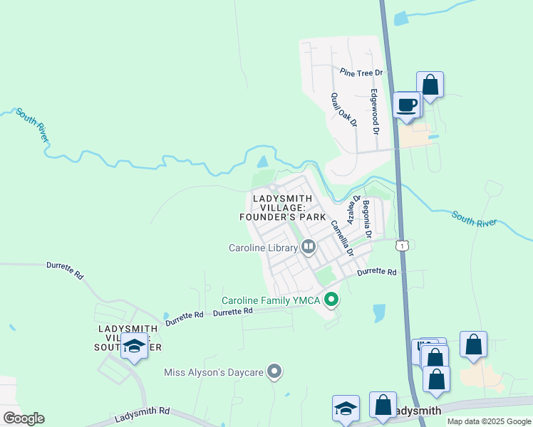 map of restaurants, bars, coffee shops, grocery stores, and more near 7124 Marsh Street in Ruther Glen