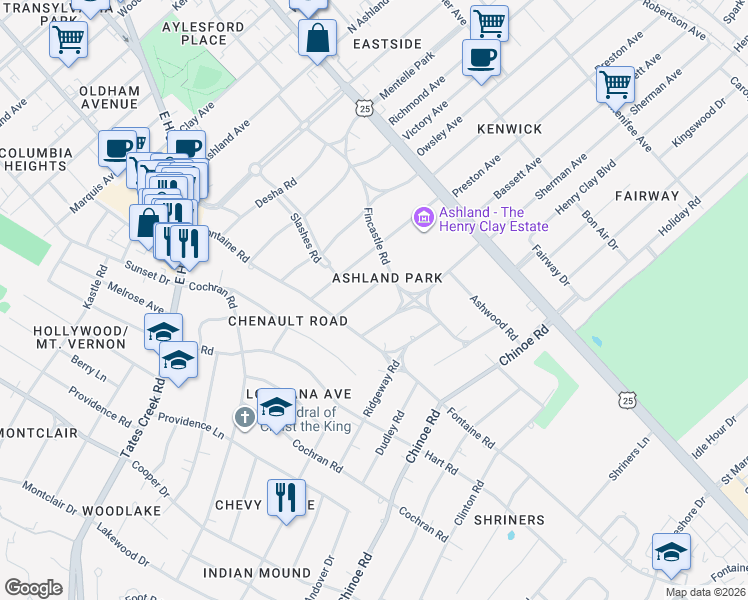 map of restaurants, bars, coffee shops, grocery stores, and more near 213 Woodspoint Road in Lexington