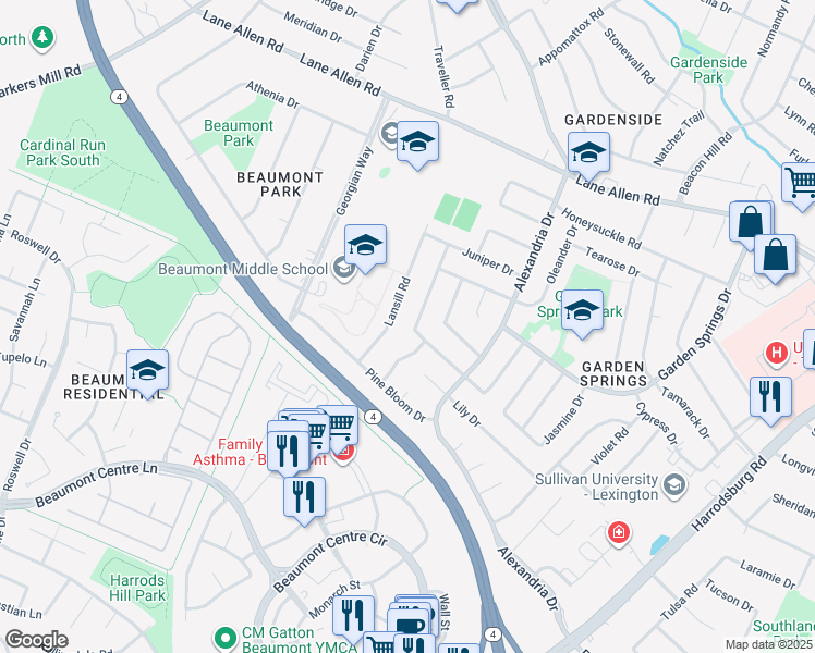 map of restaurants, bars, coffee shops, grocery stores, and more near 2204 Winterberry Drive in Lexington
