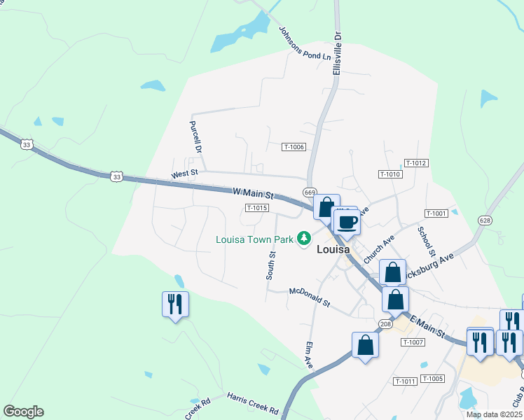 map of restaurants, bars, coffee shops, grocery stores, and more near 120 State Route T-1015 in Louisa