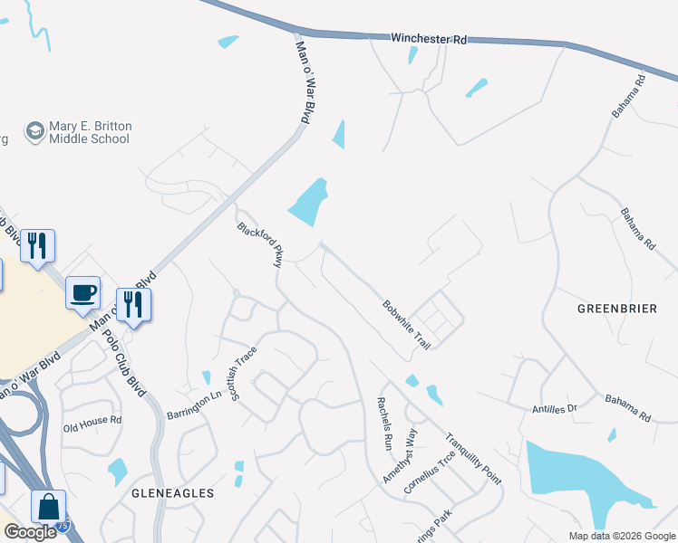 map of restaurants, bars, coffee shops, grocery stores, and more near 2944 Bobwhite Trail in Lexington