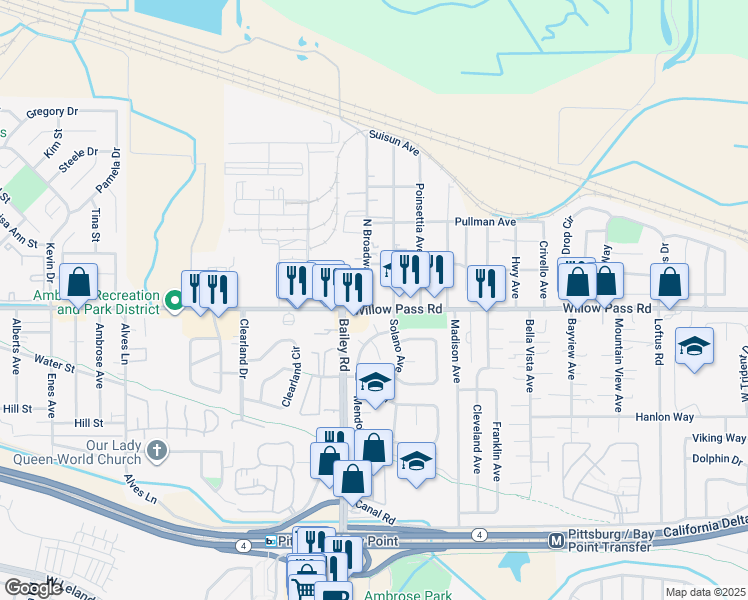 map of restaurants, bars, coffee shops, grocery stores, and more near 19 Plumas Court in Bay Point