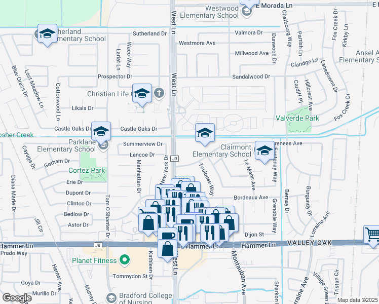 map of restaurants, bars, coffee shops, grocery stores, and more near 1661 Pyrenees Avenue in Stockton