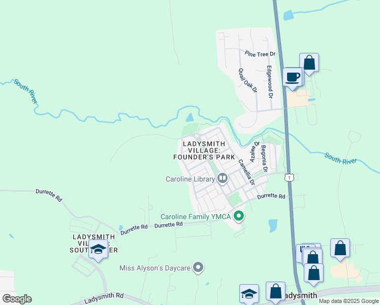 map of restaurants, bars, coffee shops, grocery stores, and more near 7125 Marsh Street in Ruther Glen