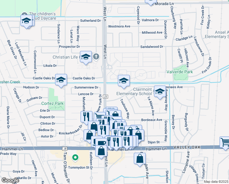 map of restaurants, bars, coffee shops, grocery stores, and more near 1661 Pyrenees Avenue in Stockton