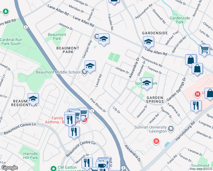 map of restaurants, bars, coffee shops, grocery stores, and more near 2204 Winterberry Drive in Lexington