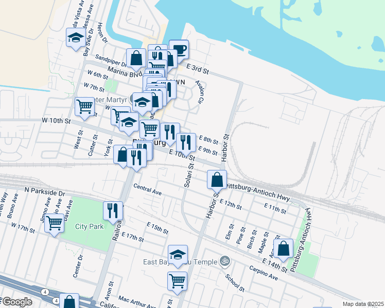 map of restaurants, bars, coffee shops, grocery stores, and more near 400-412 East 10th Street in Pittsburg