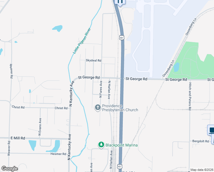 map of restaurants, bars, coffee shops, grocery stores, and more near 5412 North Harlan Avenue in Evansville