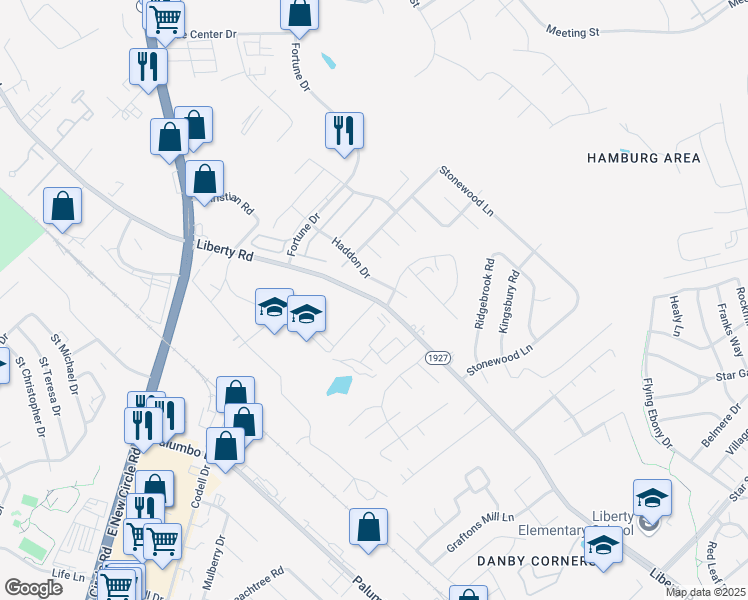 map of restaurants, bars, coffee shops, grocery stores, and more near 2208 Liberty Road in Lexington