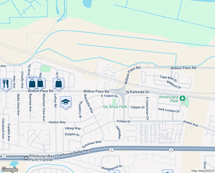 map of restaurants, bars, coffee shops, grocery stores, and more near 1526 Willow Pass Road in Pittsburg