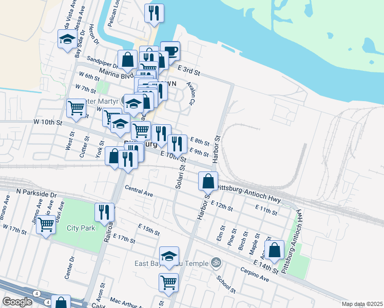 map of restaurants, bars, coffee shops, grocery stores, and more near 407 East 9th Street in Pittsburg