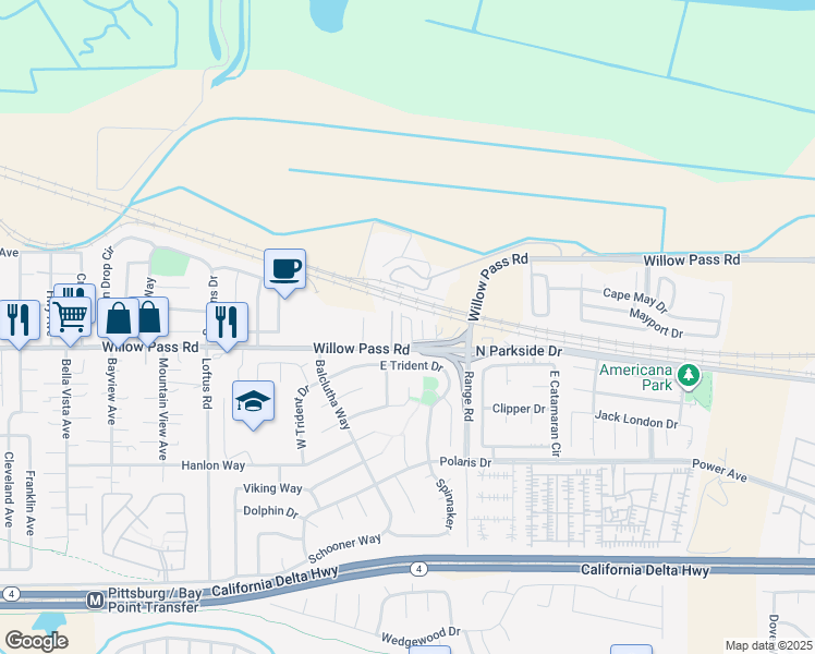 map of restaurants, bars, coffee shops, grocery stores, and more near 1526 Willow Pass Road in Pittsburg