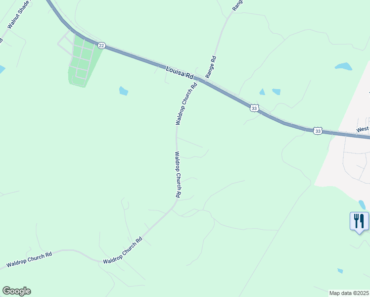 map of restaurants, bars, coffee shops, grocery stores, and more near 3986 Waldrop Church Rd in Louisa