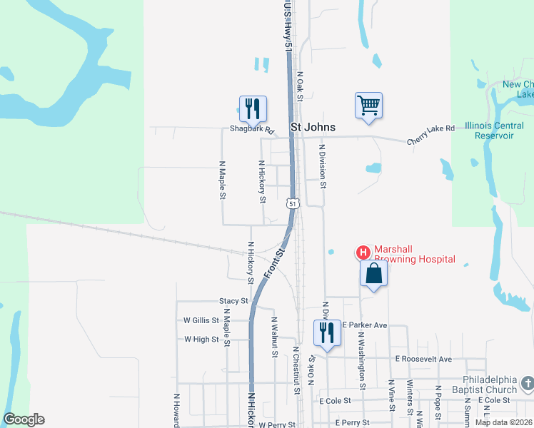 map of restaurants, bars, coffee shops, grocery stores, and more near 1030 North Hickory Street in Du Quoin