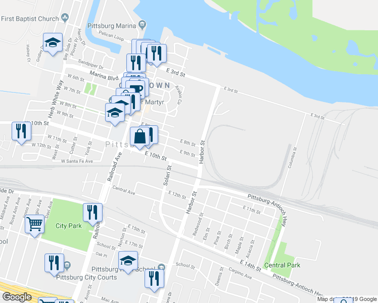 map of restaurants, bars, coffee shops, grocery stores, and more near 460 East 8th Street in Pittsburg