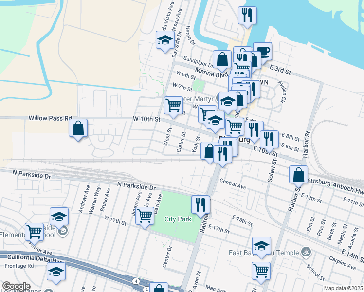 map of restaurants, bars, coffee shops, grocery stores, and more near 257 West 11th Street in Pittsburg
