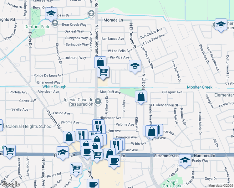 map of restaurants, bars, coffee shops, grocery stores, and more near 747 Mac Duff Avenue in Stockton