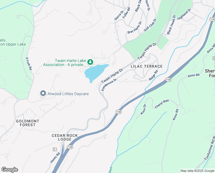 map of restaurants, bars, coffee shops, grocery stores, and more near 22329 Ponderosa Drive in Twain Harte