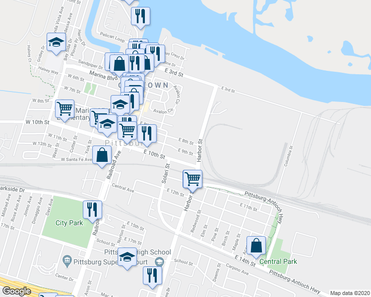 map of restaurants, bars, coffee shops, grocery stores, and more near 460 East 8th Street in Pittsburg