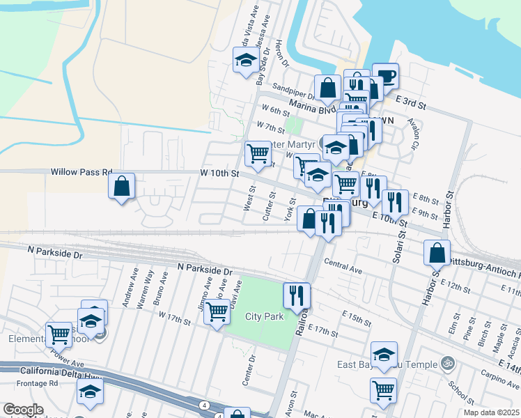 map of restaurants, bars, coffee shops, grocery stores, and more near 238 West 12th Street in Pittsburg