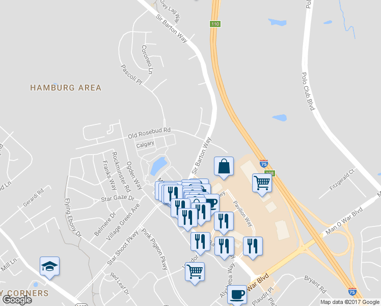 map of restaurants, bars, coffee shops, grocery stores, and more near 2391 Sir Barton Way in Lexington