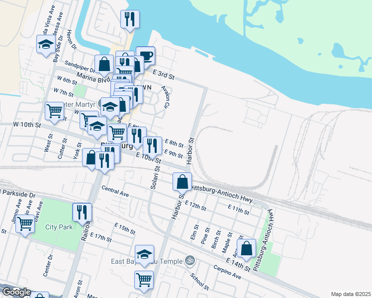 map of restaurants, bars, coffee shops, grocery stores, and more near 498 East 8th Street in Pittsburg