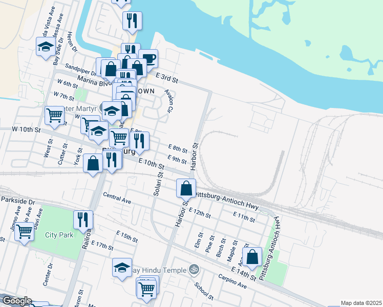 map of restaurants, bars, coffee shops, grocery stores, and more near 498 East 8th Street in Pittsburg
