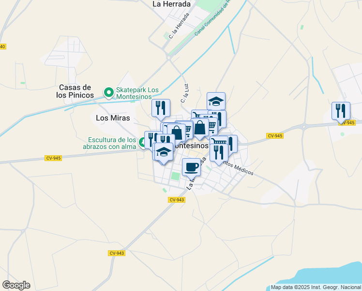 map of restaurants, bars, coffee shops, grocery stores, and more near in Los Montesinos