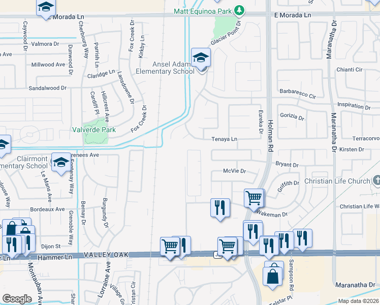 map of restaurants, bars, coffee shops, grocery stores, and more near 3094 Sonata Circle in Stockton