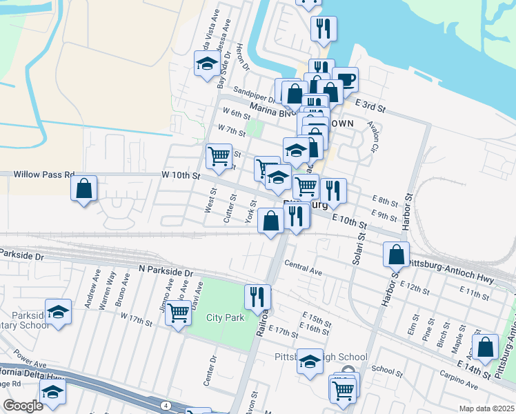 map of restaurants, bars, coffee shops, grocery stores, and more near 78 West 11th Street in Pittsburg