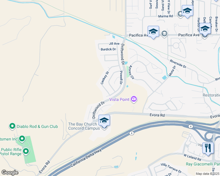 map of restaurants, bars, coffee shops, grocery stores, and more near 831 Steffa Street in Bay Point