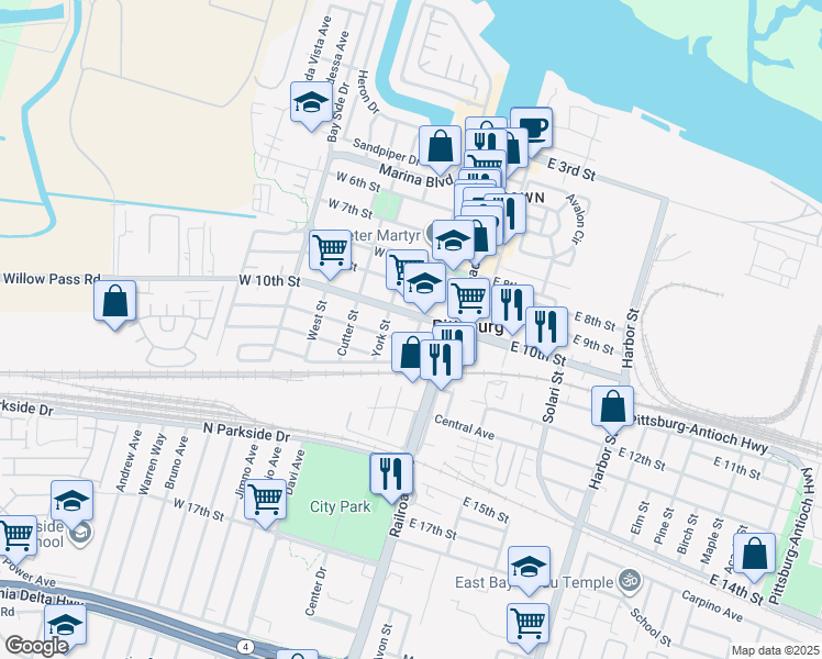 map of restaurants, bars, coffee shops, grocery stores, and more near 1040 Black Diamond Street in Pittsburg
